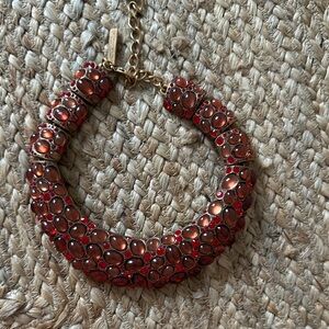 Oscar de La Renta Elegant Red and Gold Women's Collar Rhinestone Necklace